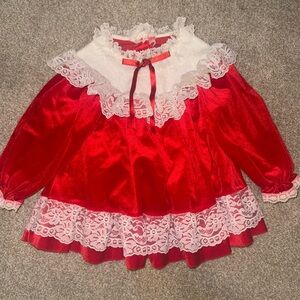 Vintage 1980s California Talk Girls 2T Red Velour Frilly Dress Christmas Holiday